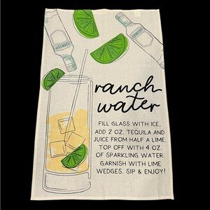 NWOT Mud Pie “Ranch Water” Beverage Recipe Towel Wall Hanging Decor 100% Cotton